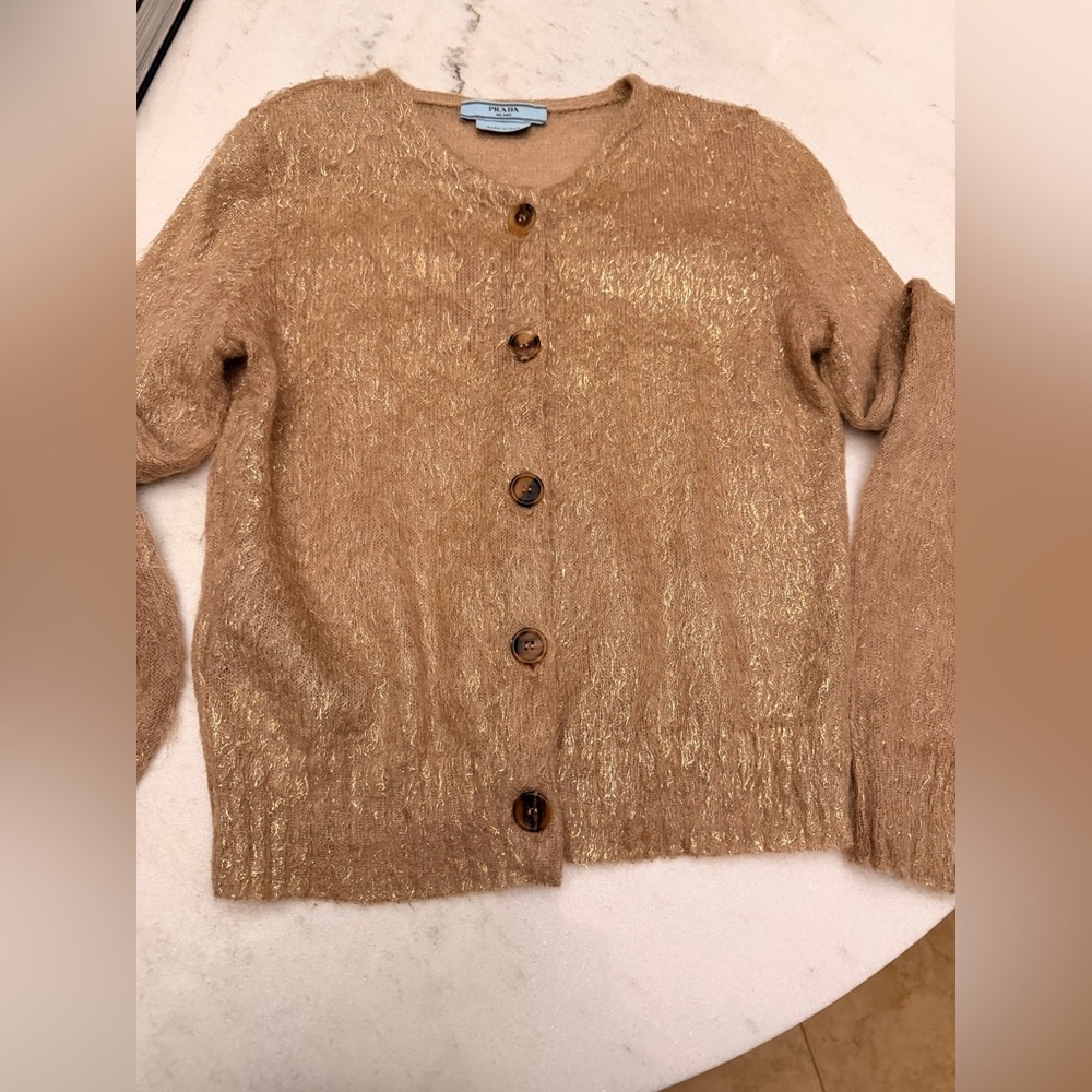 Prada Gold-Tan Cardigan Sweater